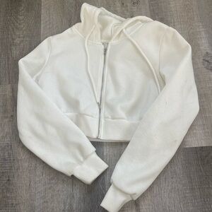 White Cropped Zip-Up Hoodie